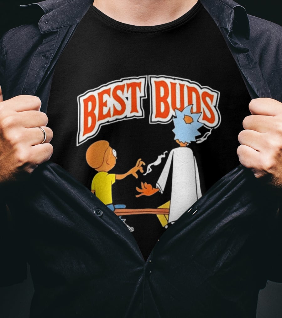 Rick And Morty Best Buds Adult Swim Cartoon Smoking Bench Scene T-Shirt