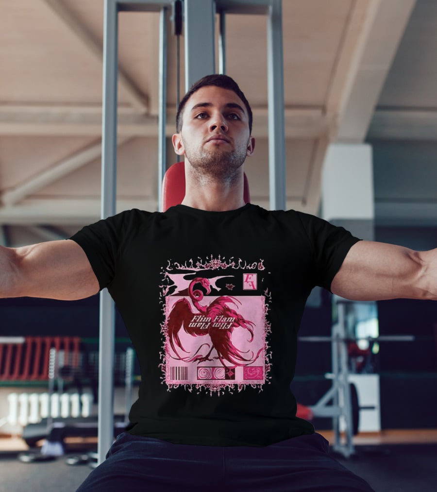 Flim Flam Flamingo Barcode Pink Swirl Border T-Shirt