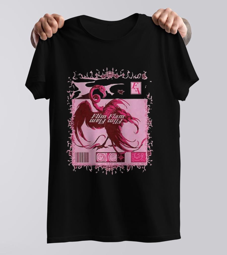 Flim Flam Flamingo Barcode Pink Swirl Border T-Shirt
