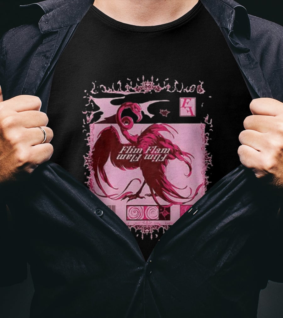 Flim Flam Flamingo Barcode Pink Swirl Border T-Shirt