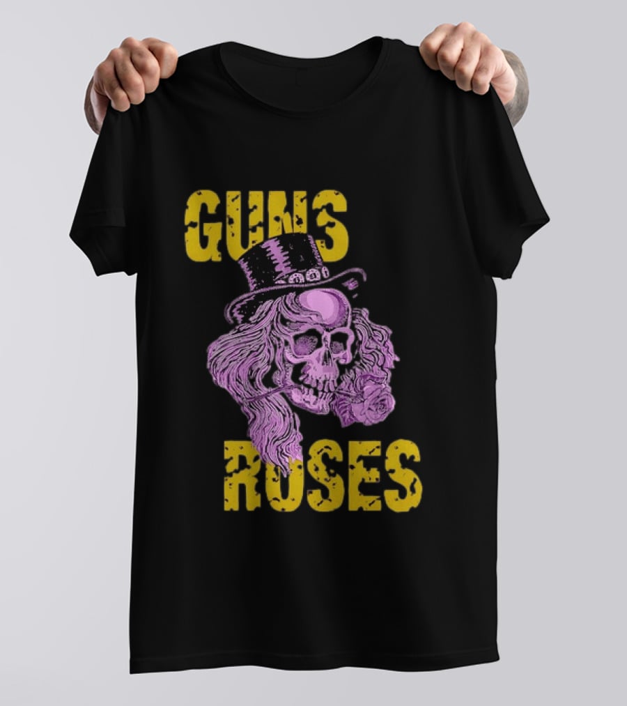 Guns N' Roses Distressed Skull With Top Hat And Roses T-Shirt