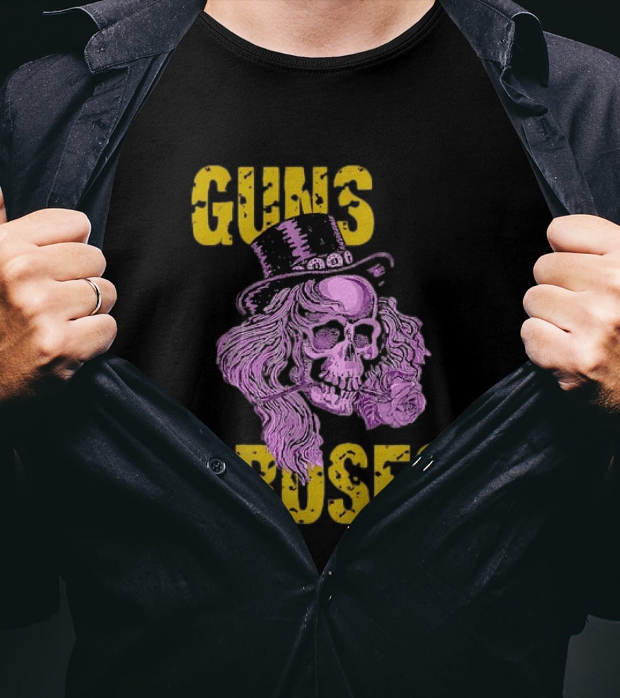 Guns N' Roses Distressed Skull With Top Hat And Roses T-Shirt