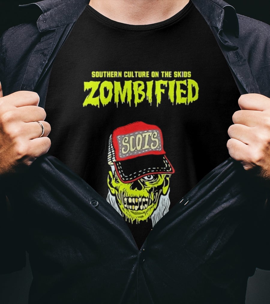 Southern Culture On The Skids Zombified Scots Skeleton With Red Cap T-Shirt