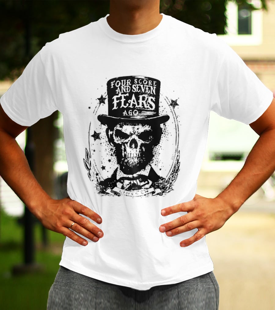 Abraham Lincoln Four Score And Seven Fears Ago Skull Top Hat Stars T-Shirt