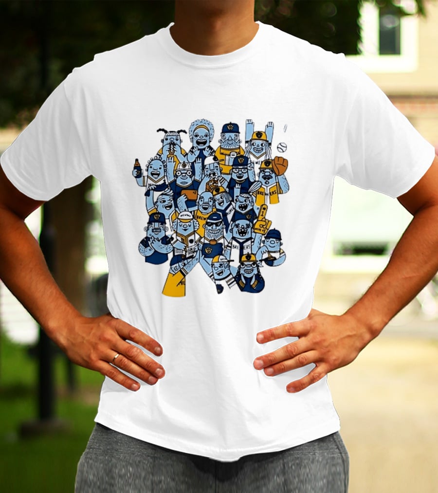 Milwaukee Brewers Fan Cartoon Characters Baseball Crowd T-Shirt