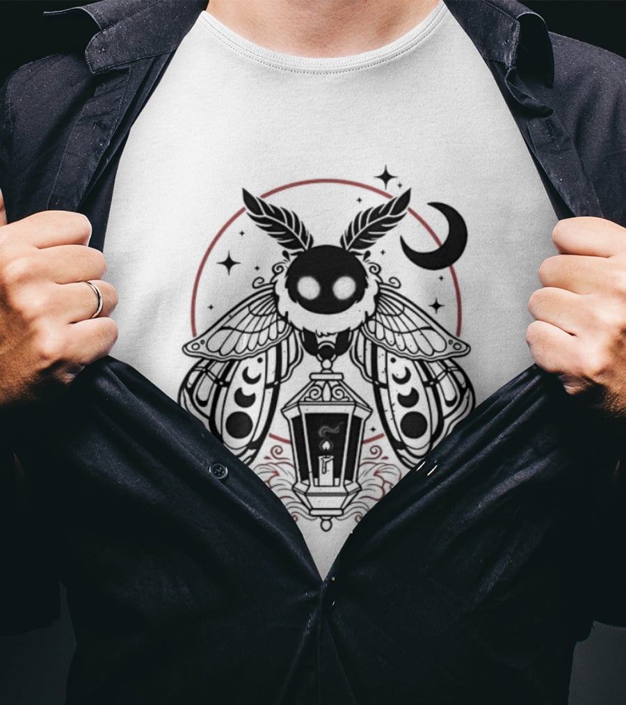 Moth Lantern Moon Occult Gothic Mystical Symbolism T-Shirt
