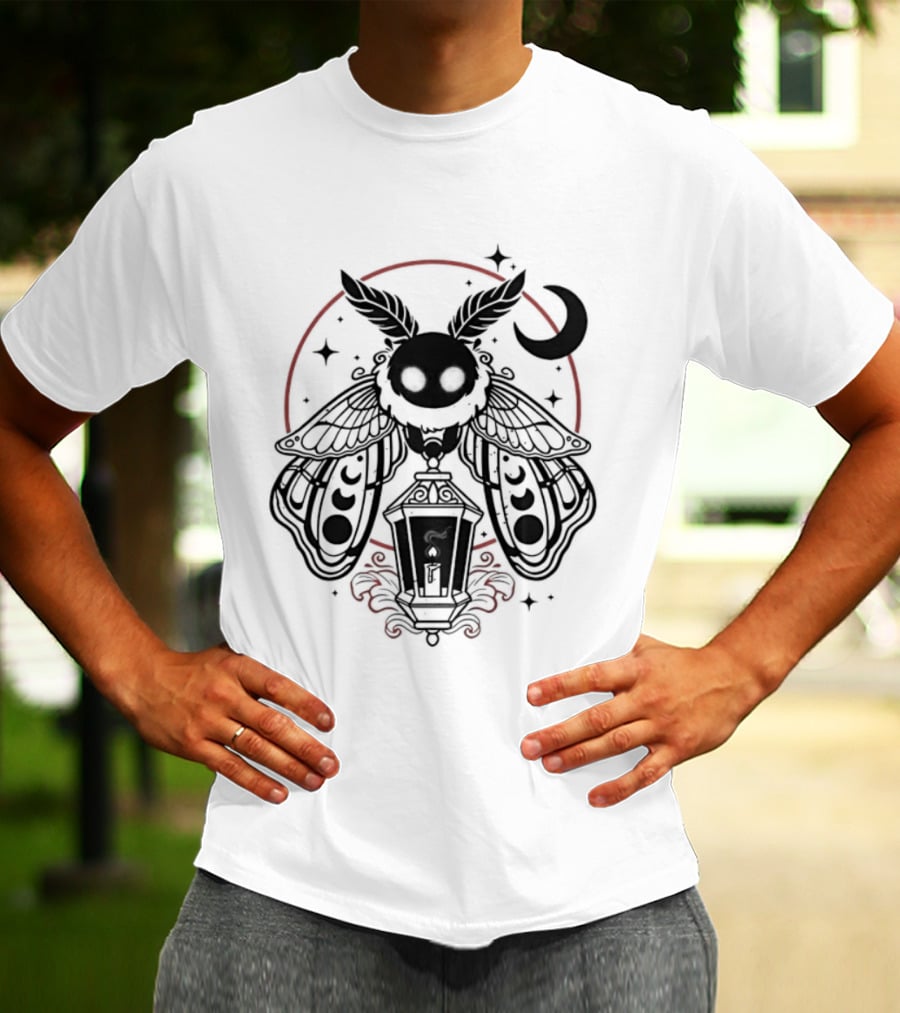 Moth Lantern Moon Occult Gothic Mystical Symbolism T-Shirt