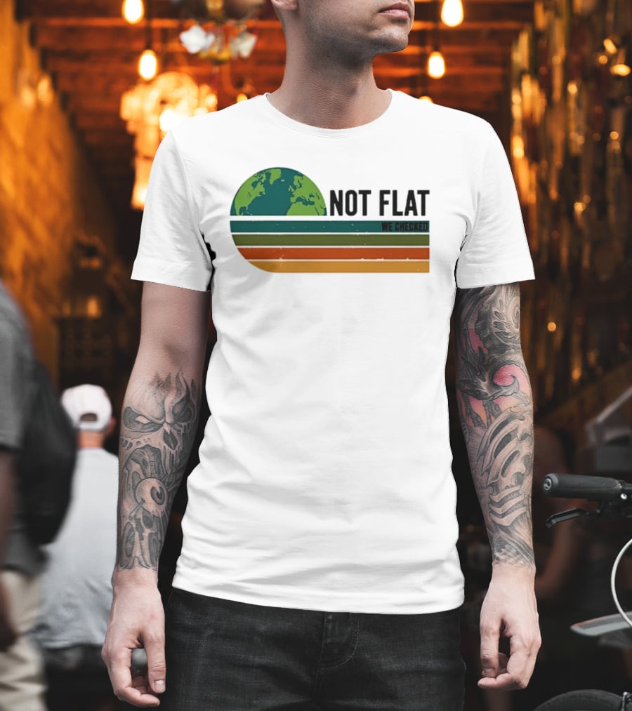 Not Flat We Checked Earth Globe Retro Stripes T-Shirt