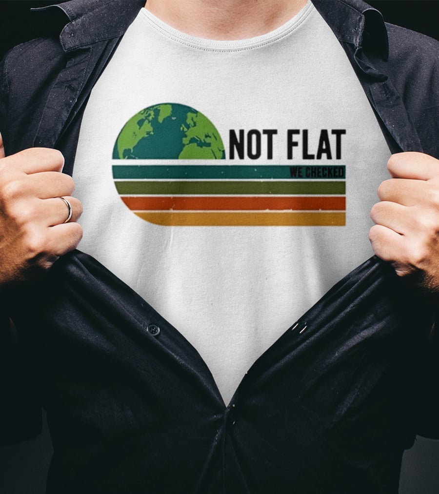 Not Flat We Checked Earth Globe Retro Stripes T-Shirt