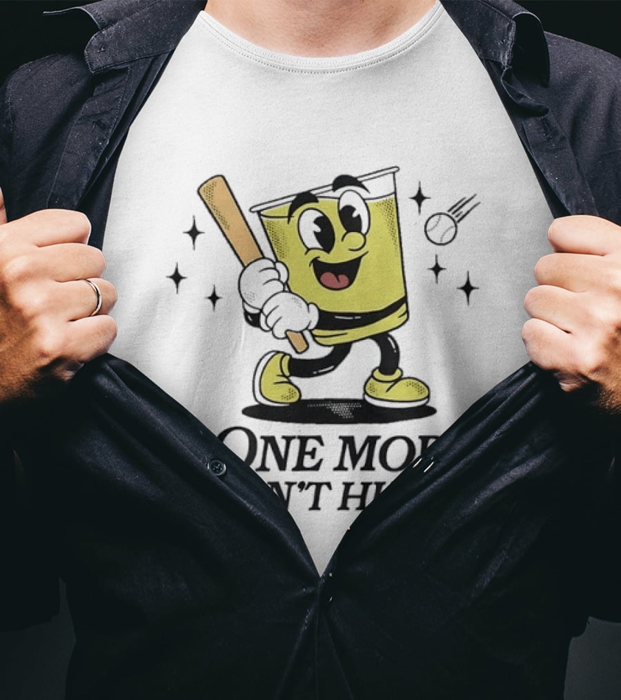 One More Won't Hurt Lies Cartoon Baseball Bat Drink Face T-Shirt