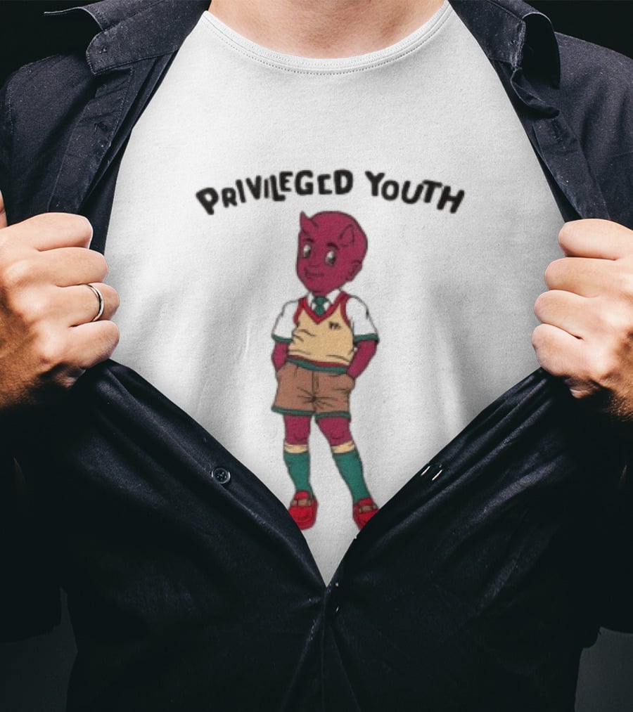 Privileged Youth Cartoon Devil Character Cream Independent Trading Co. Yearbook T-Shirt
