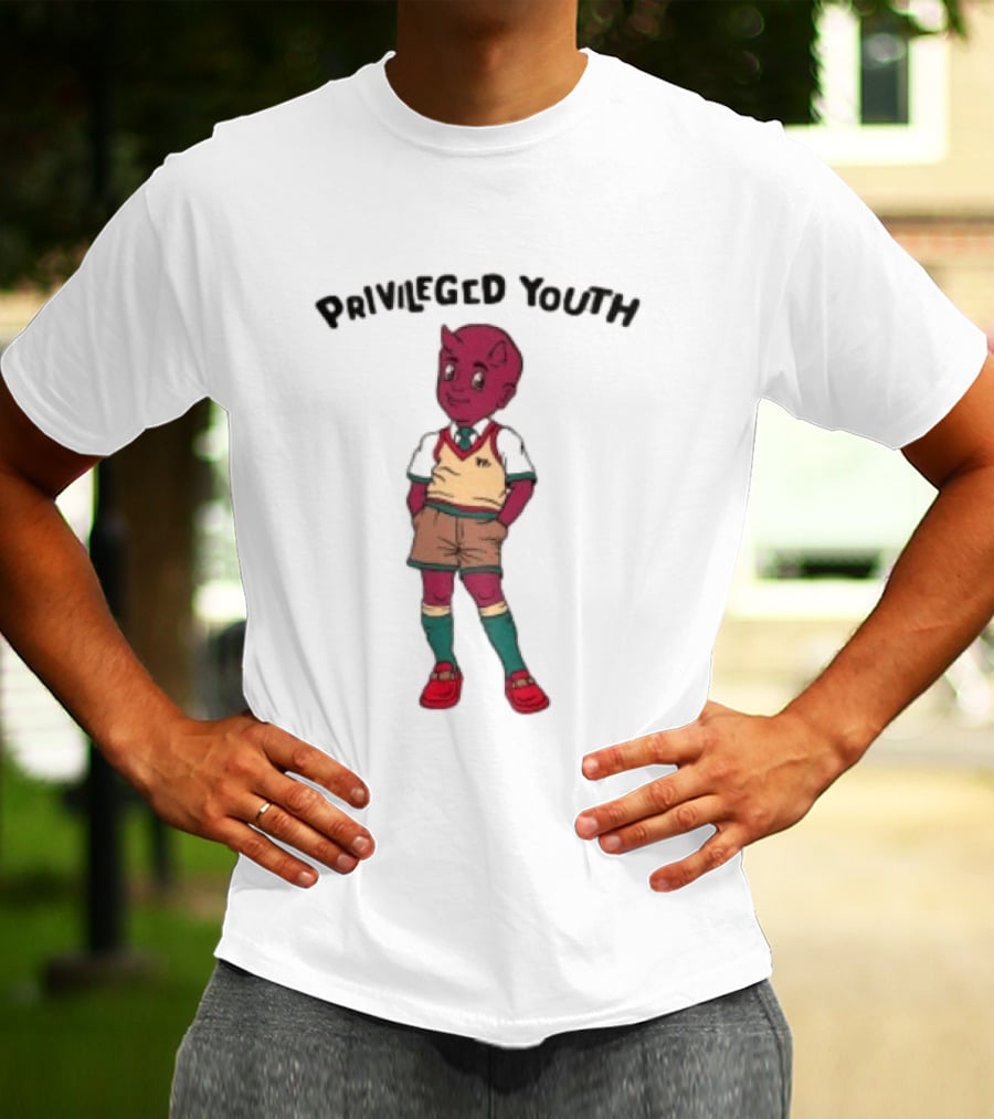 Privileged Youth Cartoon Devil Character Cream Independent Trading Co. Yearbook T-Shirt