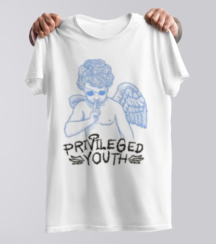 Privileged Youth Angel Blue Winged Figure Cream Color T-Shirt