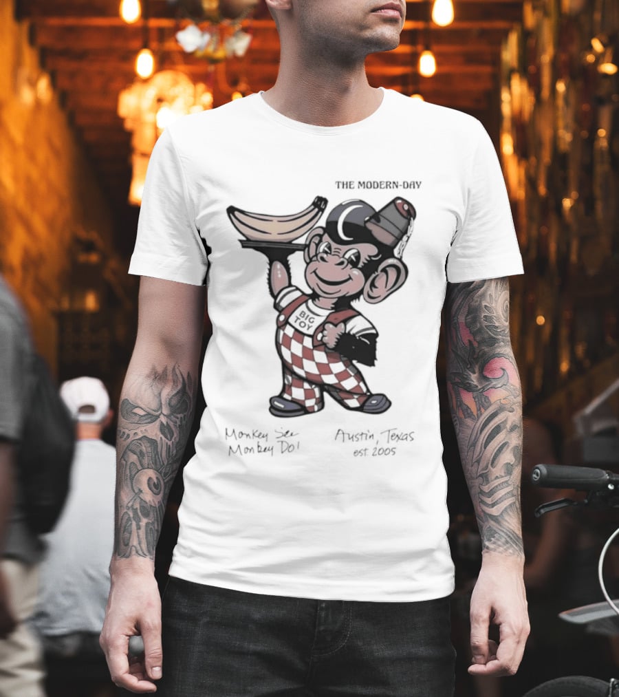The Modern Day Big Toy Monkey See Monkey Do Austin Texas Est 2005 Vintage Cartoon T-Shirt