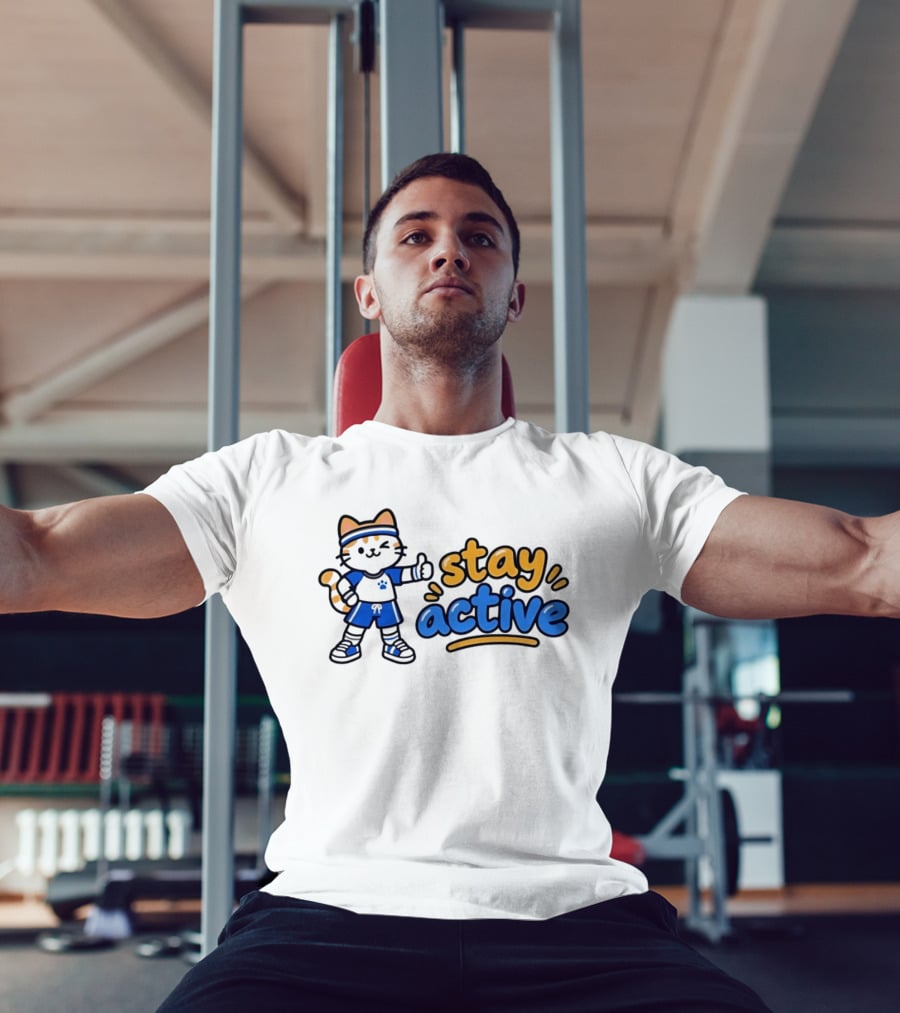Cat Stay Active Fitness Workout Exercise T-Shirt