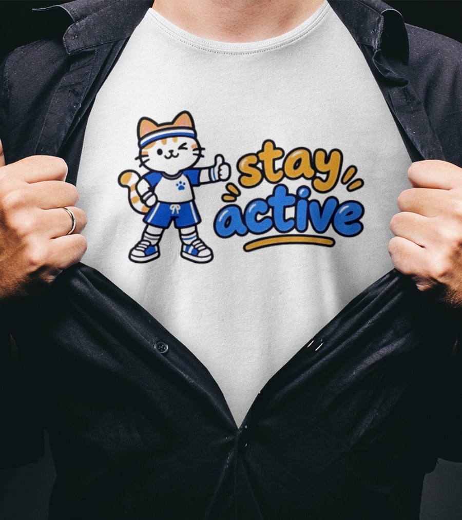 Cat Stay Active Fitness Workout Exercise T-Shirt
