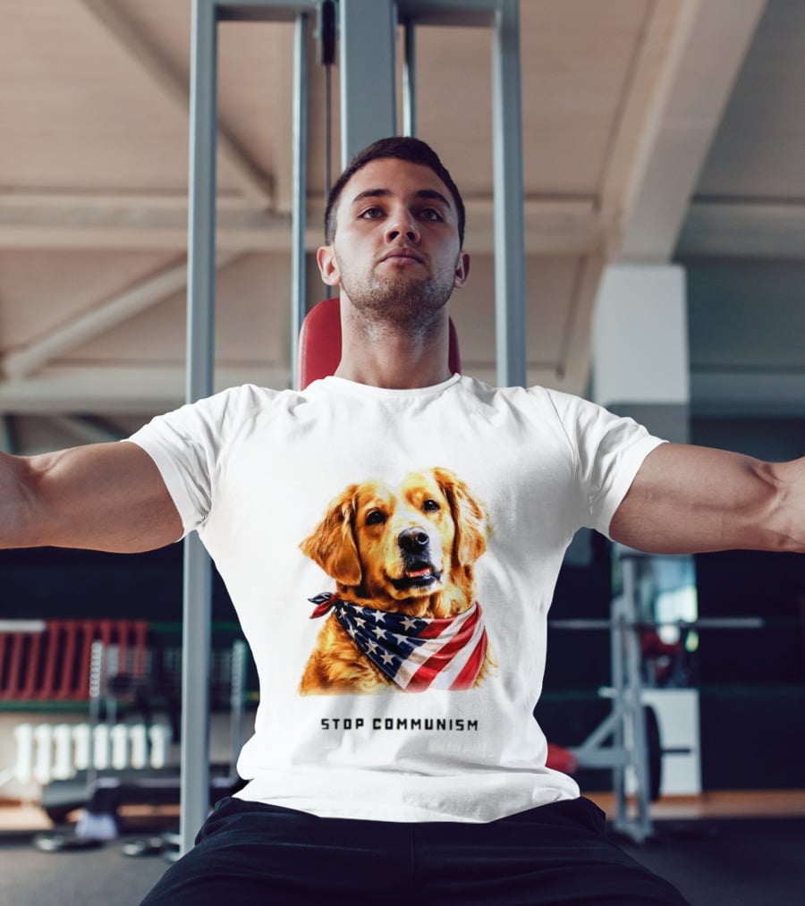 Golden Retriever Wearing American Flag Bandana Stop Communism T-Shirt