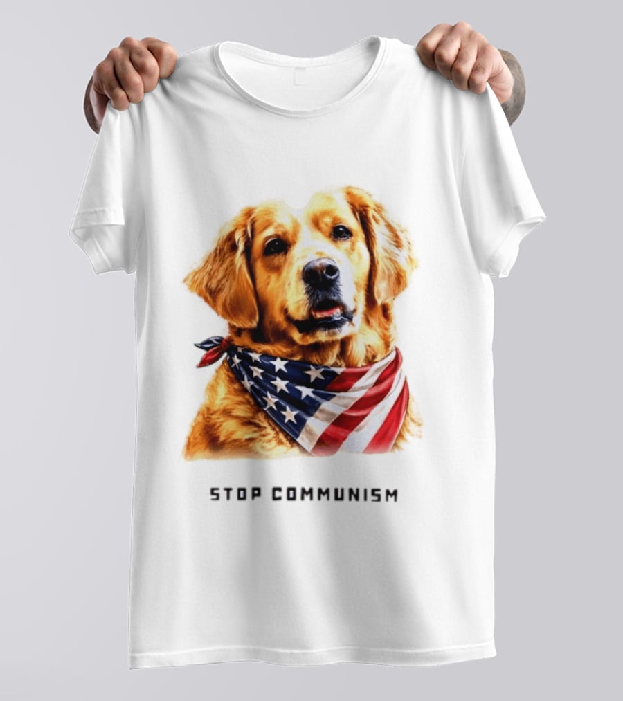 Golden Retriever Wearing American Flag Bandana Stop Communism T-Shirt