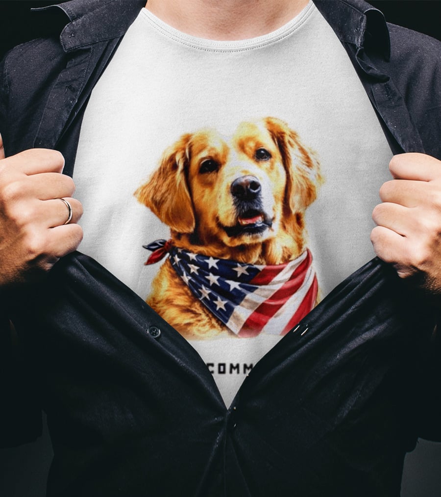 Golden Retriever Wearing American Flag Bandana Stop Communism T-Shirt