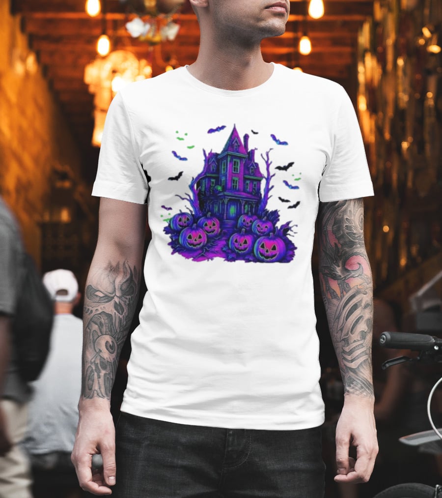 Halloween Bats Haunted House T-Shirt