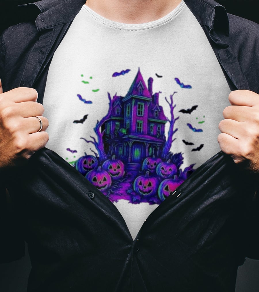 Halloween Bats Haunted House T-Shirt