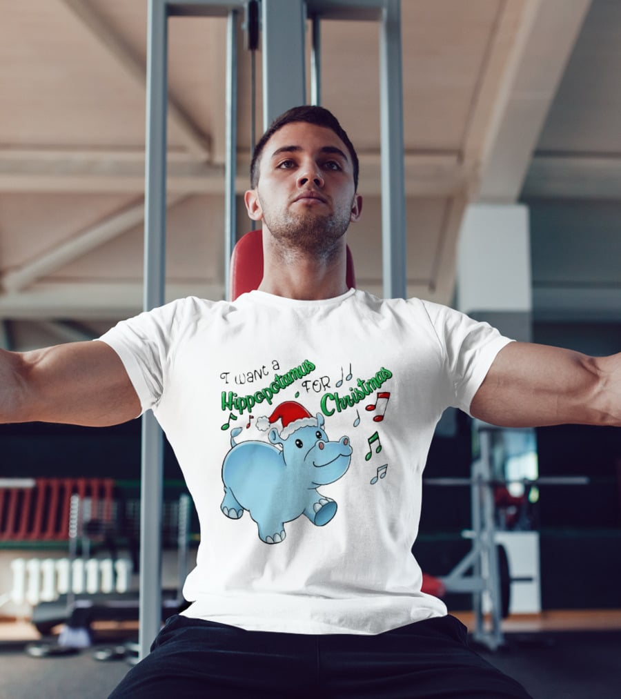 Inktastic I Want A Hippopotamus For Christmas Hippo In Santa Hat T-Shirt