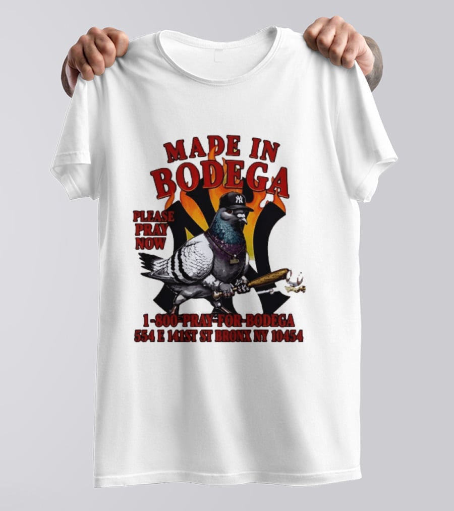 Made In Bodega New York Yankees Pigeon Baseball T-Shirt