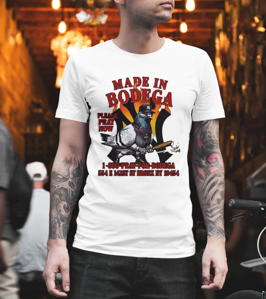 Made In Bodega New York Yankees Pigeon Baseball T-Shirt