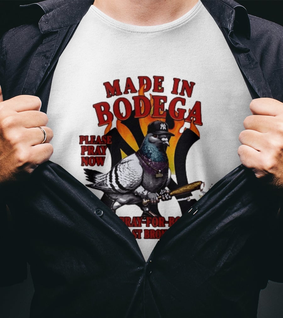 Made In Bodega New York Yankees Pigeon Baseball T-Shirt