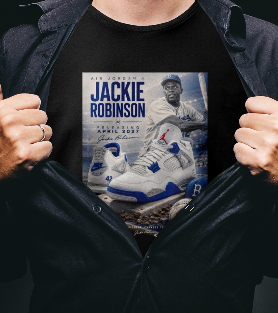 Air Jordan 4 Jackie Robinson April 2027 Release Baseball Legend 42 Nike Dodgers T-Shirt