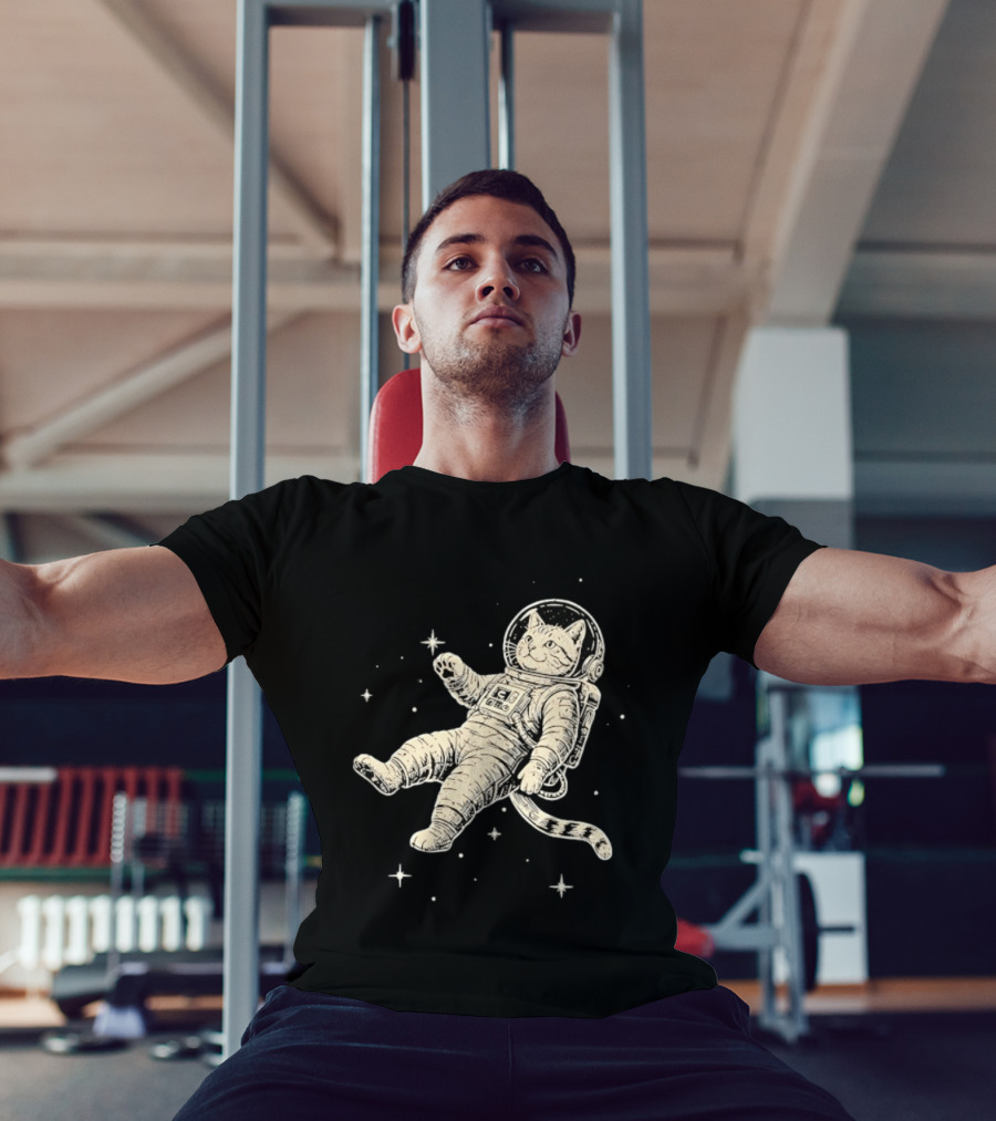 Astronaut Cat Floating In Space With Stars And Helmet T-Shirt