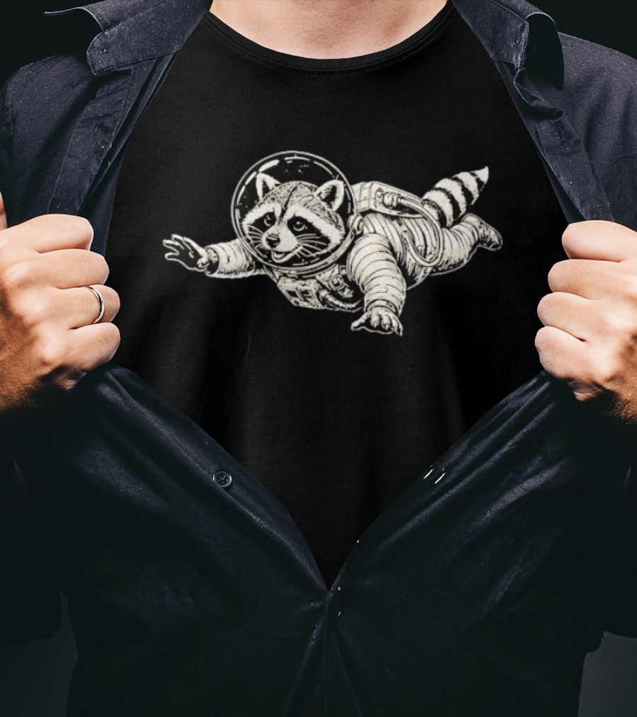 Astronaut Raccoon Floating In Space Galaxy Adventure T-Shirt