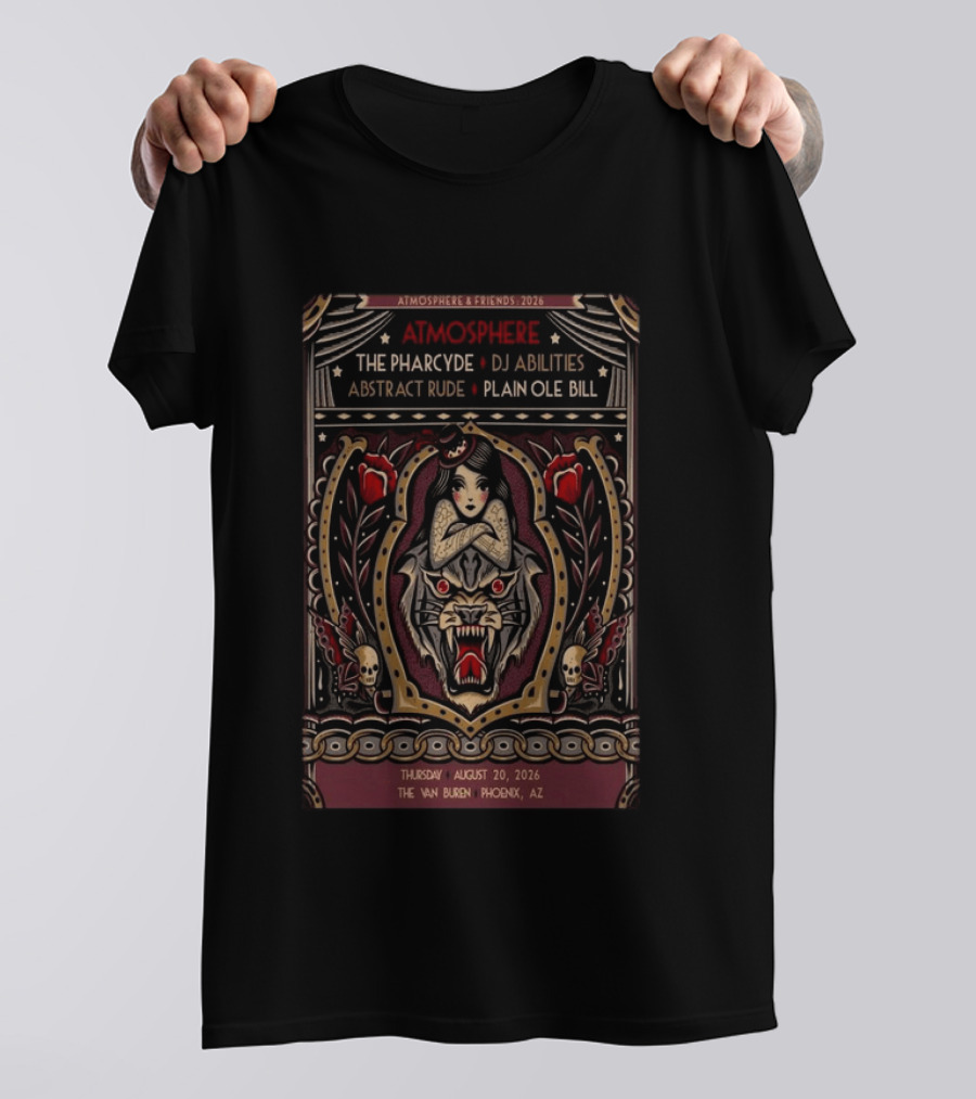 Atmosphere & Friends 2026 The Van Buren Phoenix AZ Featuring The Pharcyde DJ Abilities Abstract Rude Plain Ole Bill T-Shirt