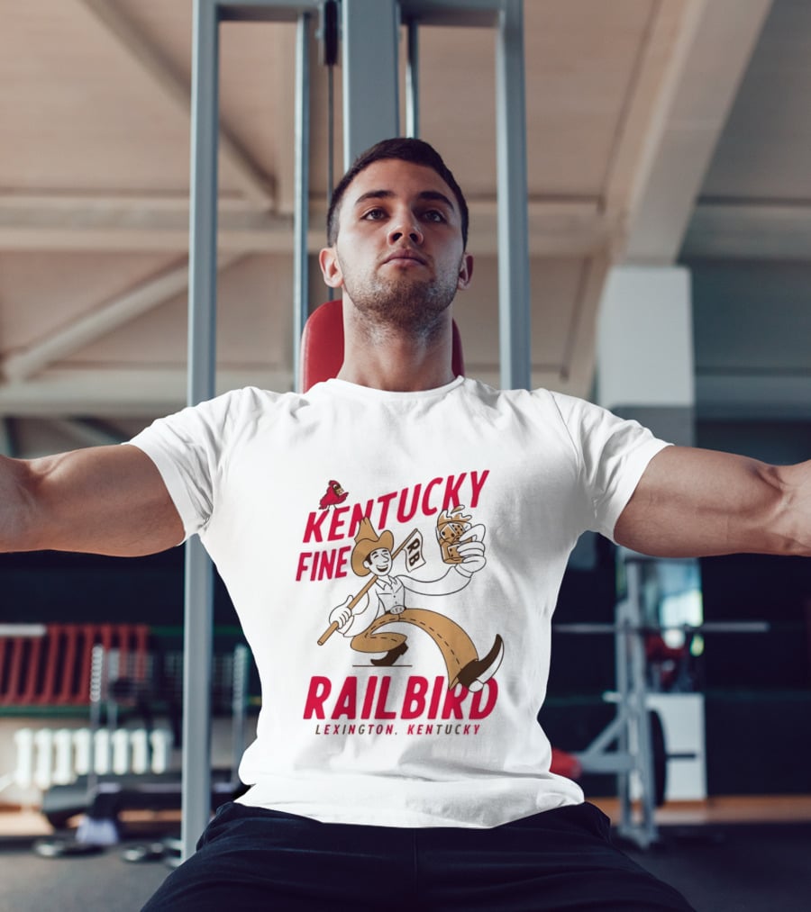 Kentucky Fine Railbird Lexington Kentucky Cowboy With Trophy And Cardinal T-Shirt