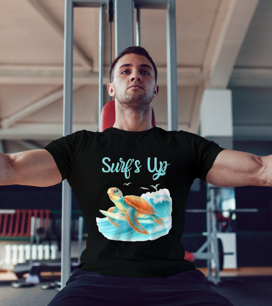 Surf's Up Turtle Riding Surfboard On Big Wave T-Shirt