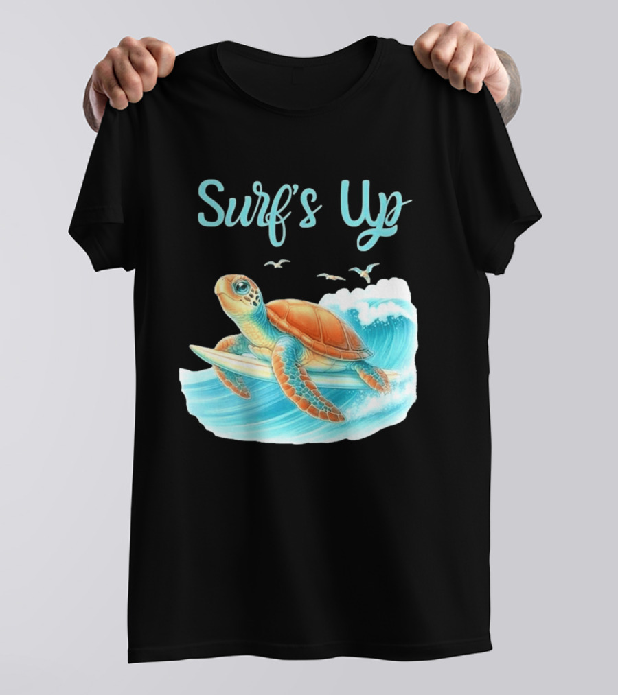 Surf's Up Turtle Riding Surfboard On Big Wave T-Shirt