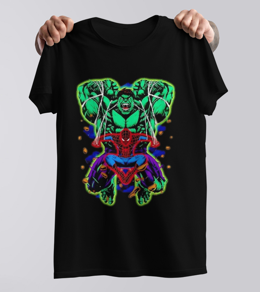 The Incredible Hulk And Spider Man Marvel Superheroes Comic Action Scene T-Shirt