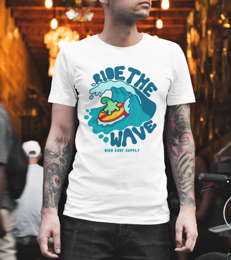 Ride The Wave Turtle Surfing Dino Surf Supply T-Shirt