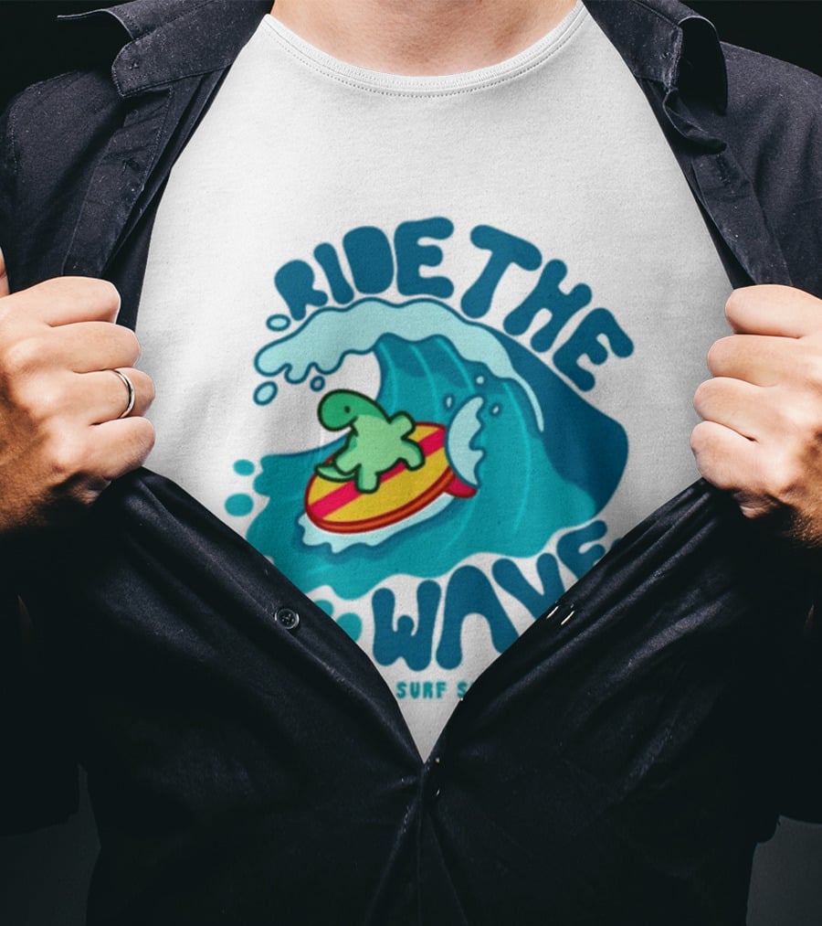 Ride The Wave Turtle Surfing Dino Surf Supply T-Shirt