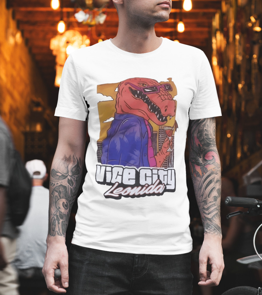 Vice City Leonida Rex Dinosaur Gaming Retro Vibes T-Shirt