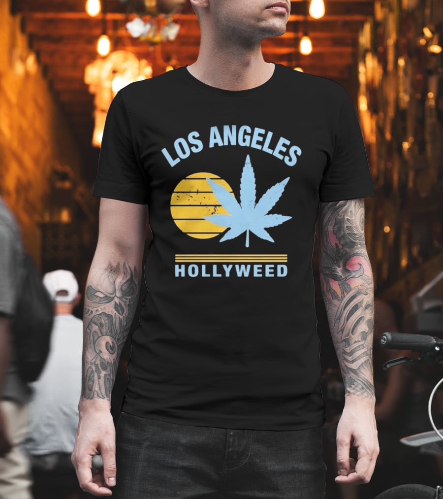 Los Angeles Hollyweed Cannabis Leaf Sunburst T-Shirt
