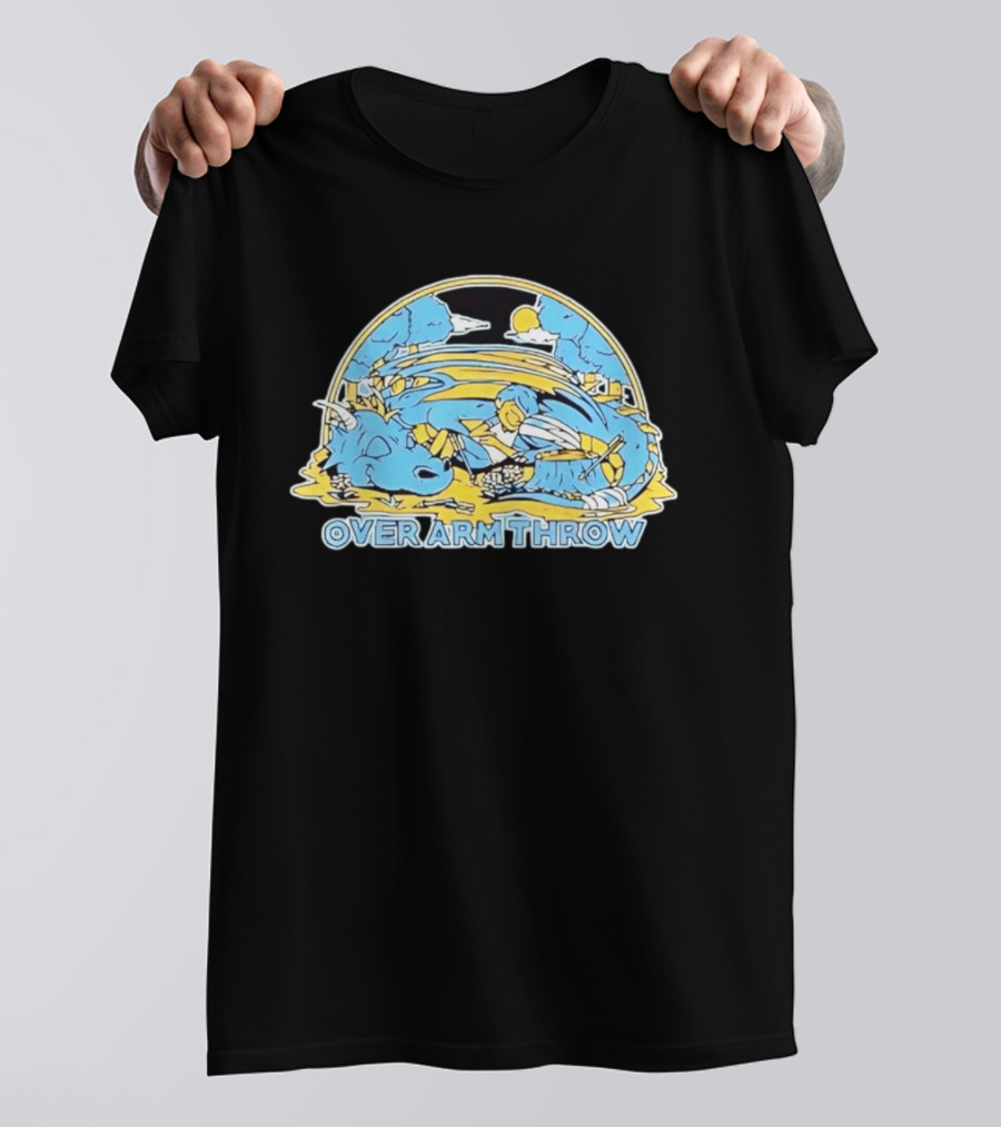 Over Arm Throw Cartoon Sleeping Blue Dragon Under Moonlit Sky T-Shirt