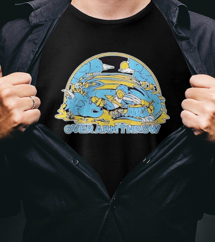 Over Arm Throw Cartoon Sleeping Blue Dragon Under Moonlit Sky T-Shirt