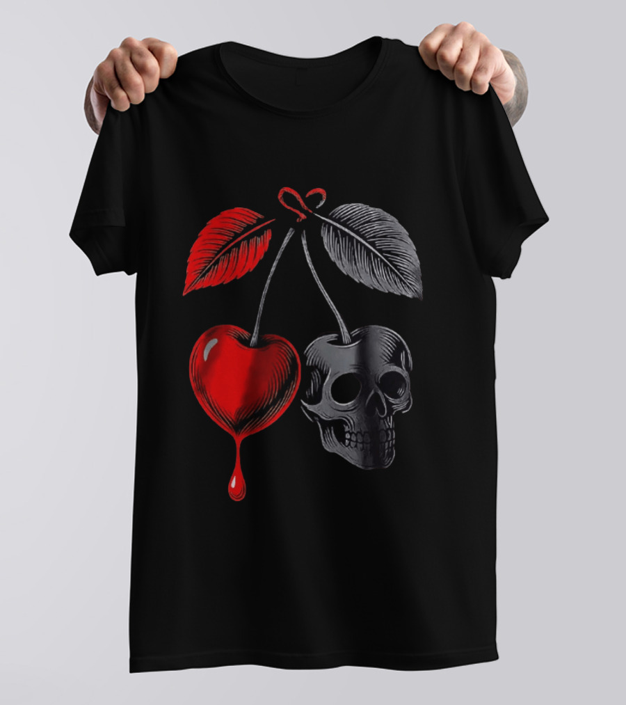 Bleeding Cherry Skull Memento Mori Gothic Macabre Dark Fruit T-Shirt