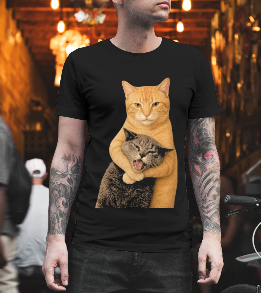 Cat Fight Meme Hugging Cats Funny Pet Lovers T-Shirt