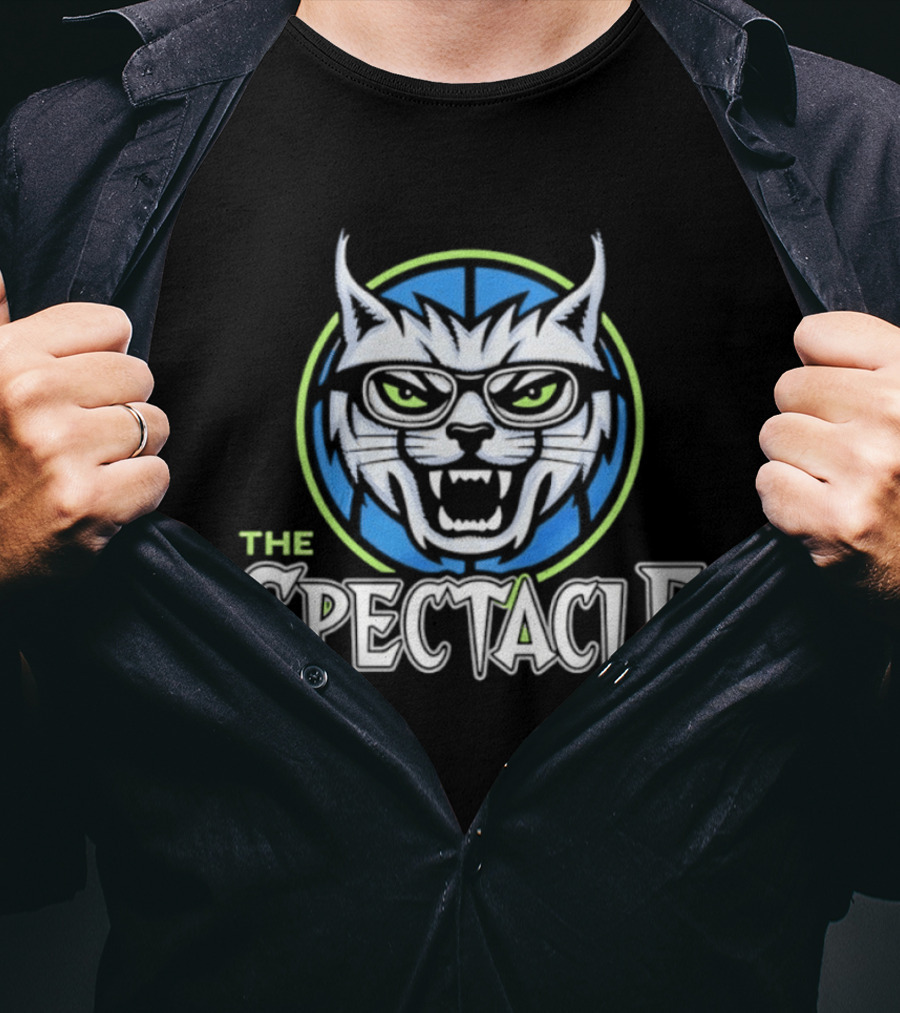 The Spectacle Cat With Glasses Feline Roaring Icon In Blue Circle T-Shirt