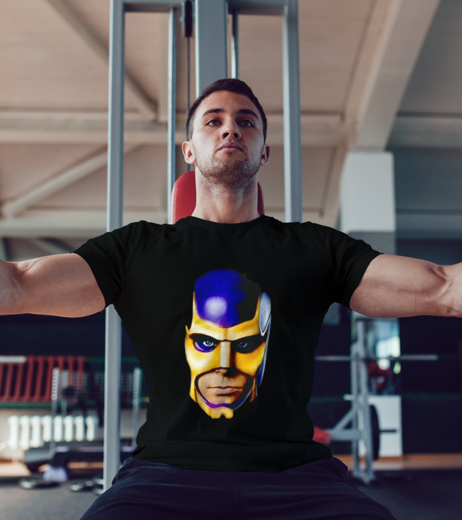 Realistic Painted Purple Gold Superhero Mask Face Close Up T-Shirt