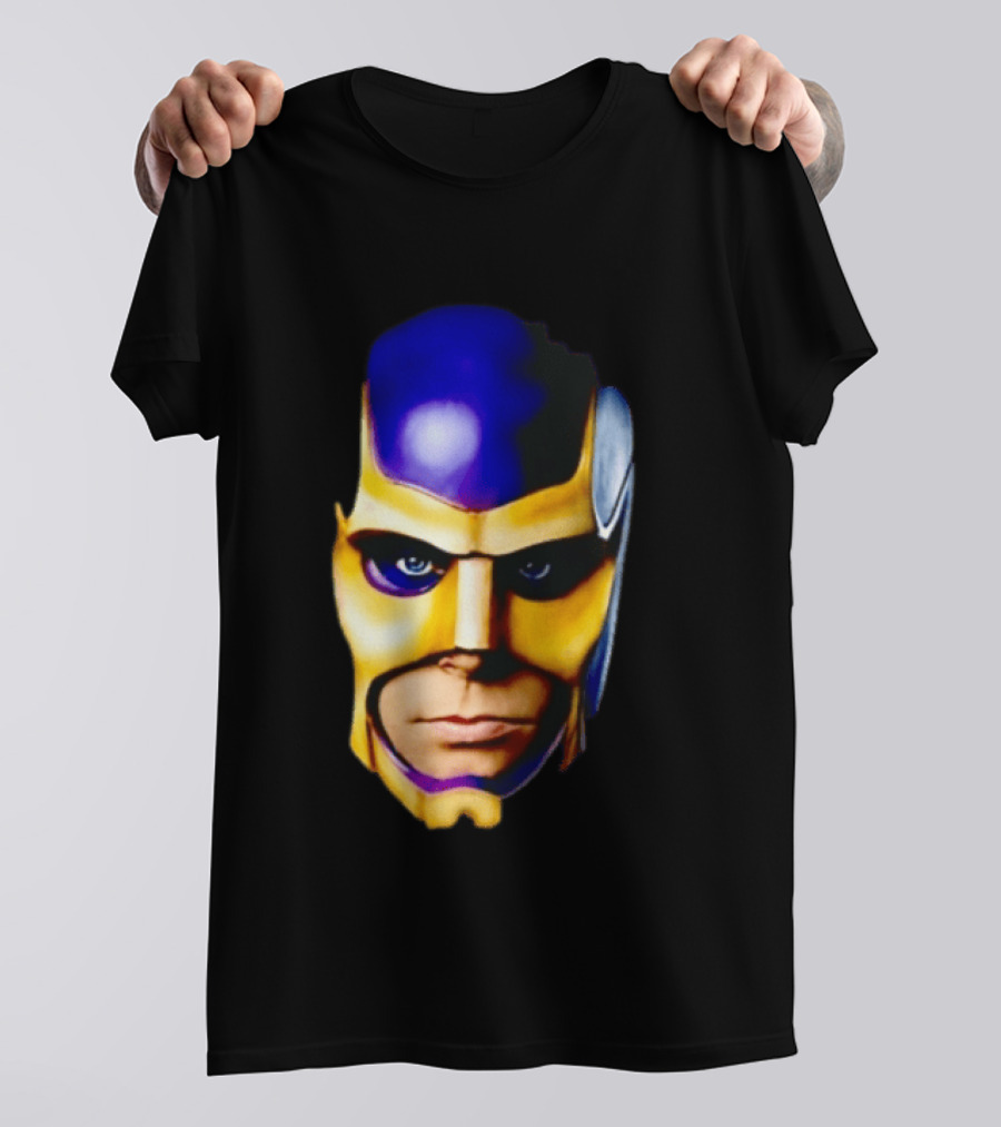 Realistic Painted Purple Gold Superhero Mask Face Close Up T-Shirt