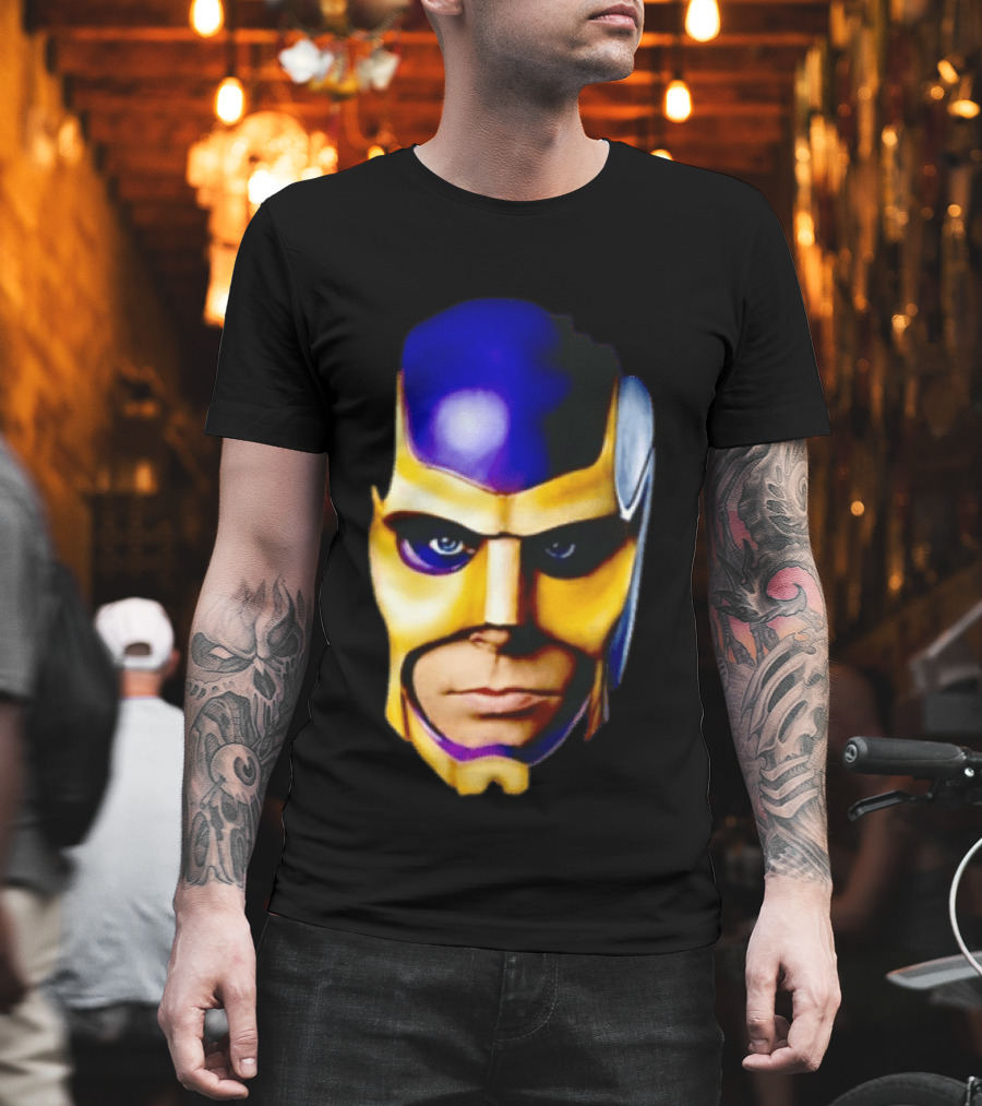 Realistic Painted Purple Gold Superhero Mask Face Close Up T-Shirt
