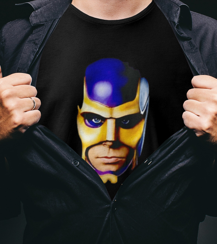Realistic Painted Purple Gold Superhero Mask Face Close Up T-Shirt